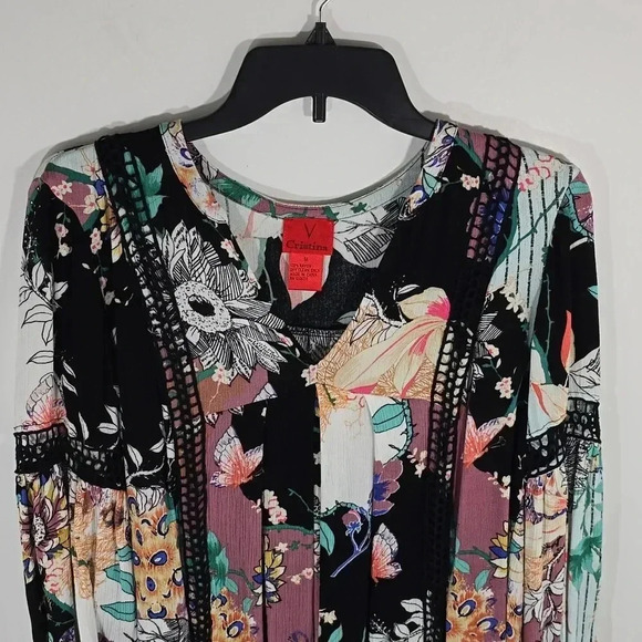 {V Christina} Mixed Print Floral Lace Blouse - Size Medium - Picture 3 of 12